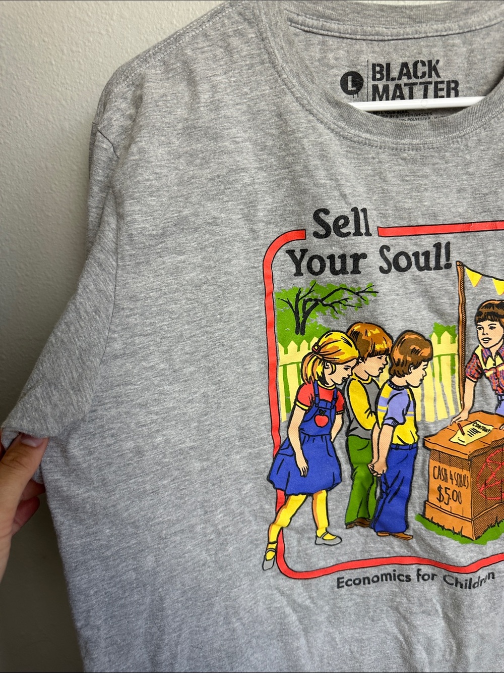 Black Matter Grey 'Sell Your Soul' Graphic Tee with Colorful Retro Illustration - Picture 4 of 5